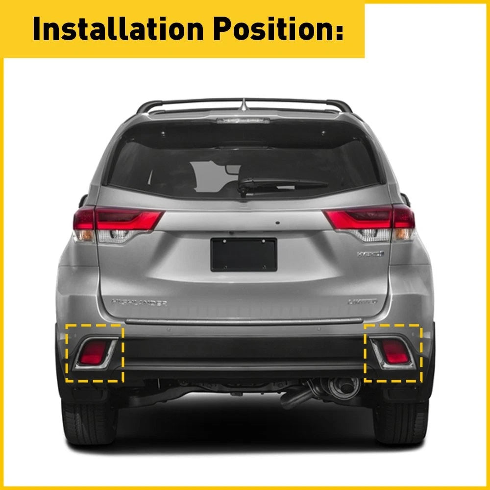 2X Rear Bumper Fog Light Lamp Cover for Toyota Highlander (2014–2017) Chrome