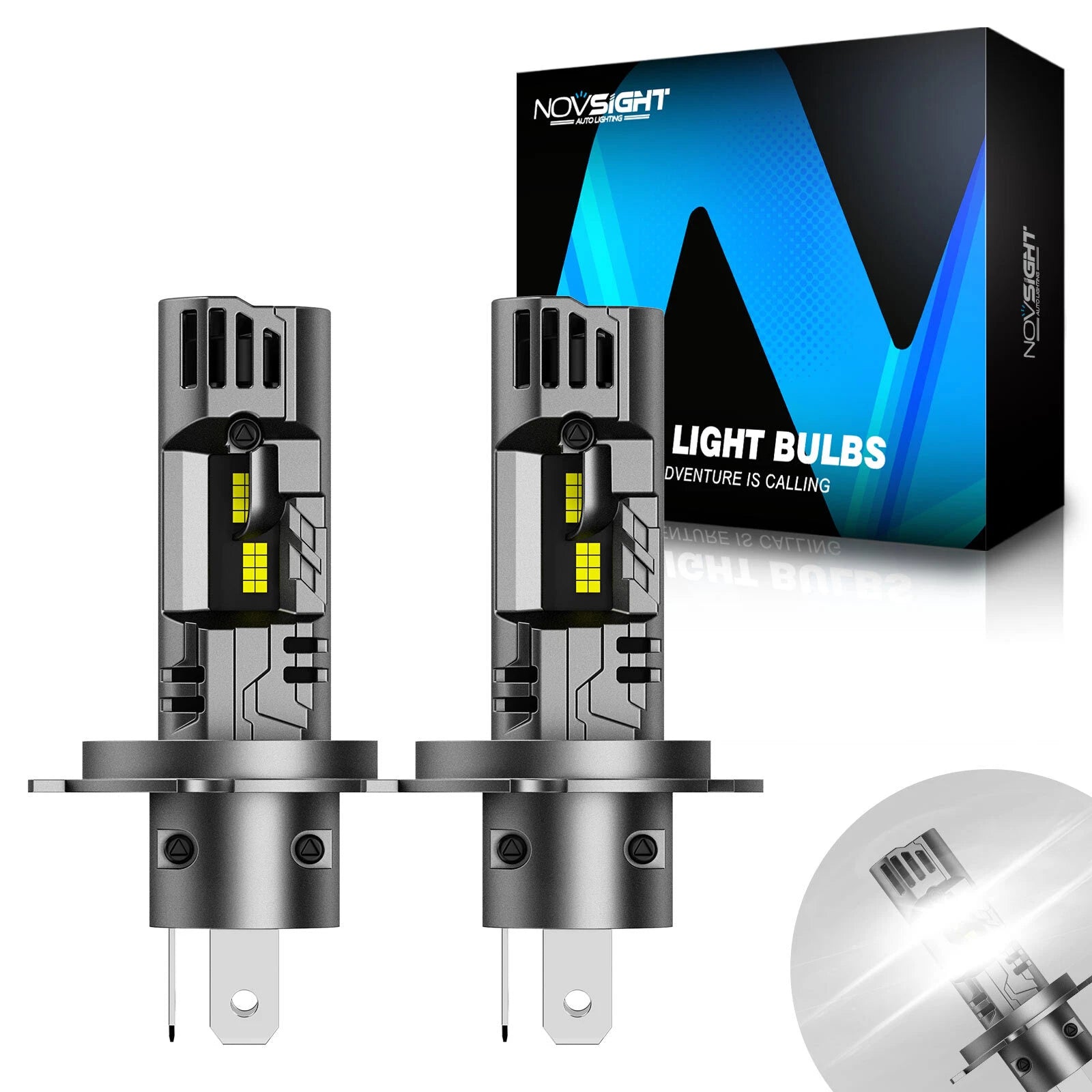 2X H4 9003 LED Headlight Bulb for NOVSIGHT (High Low Beam, 100W, 24000LM, 6500K)