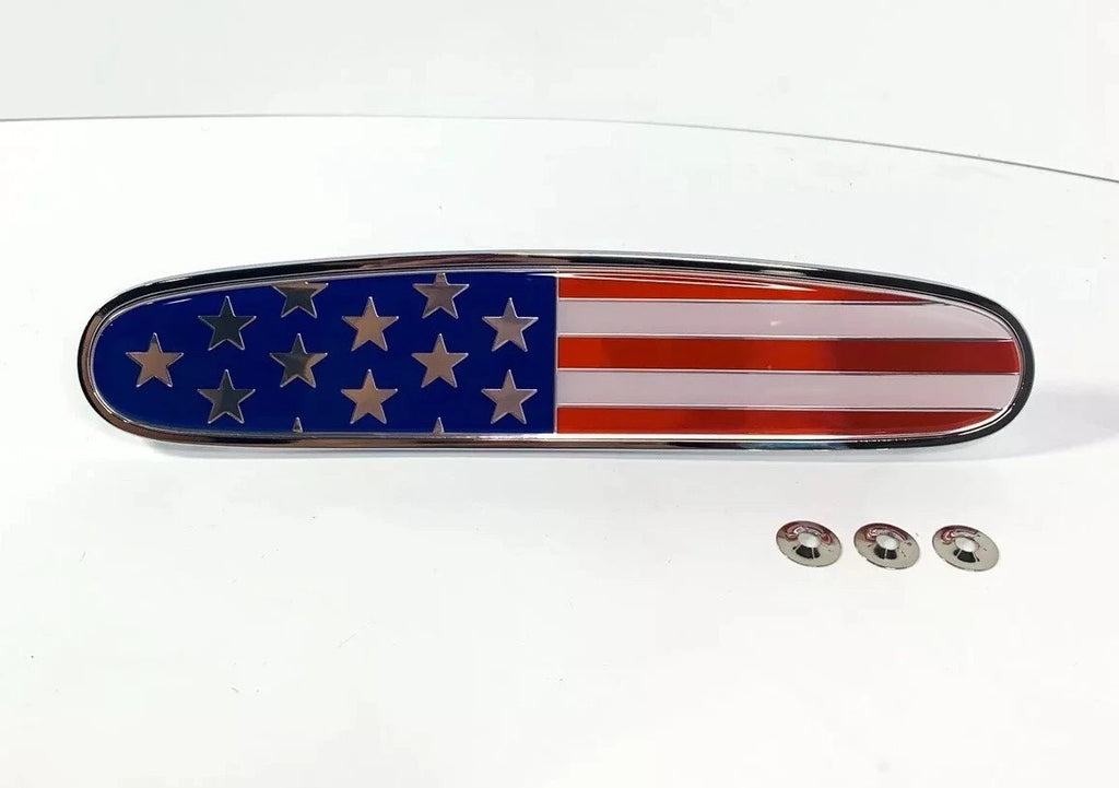 American Flag Emblem Chrome Die Cast for Freightliner Trucks (10 1/8 x 2 1/8)