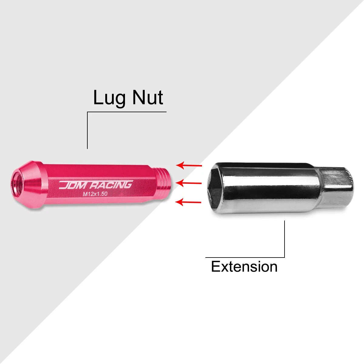 Set of 20 JDM M12X1.5 Pink Open-End Conical Aluminum Lug Nuts + Key