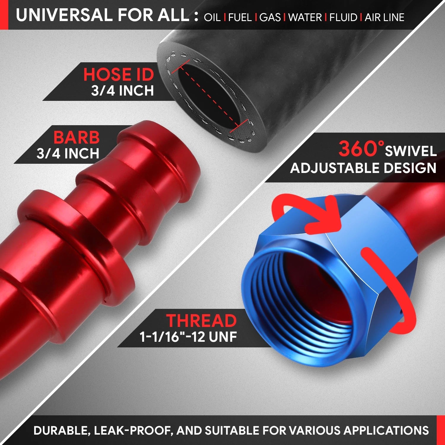 AN12 90 Degree Swivel Oil/Fuel Line Hose End Fitting for Universal