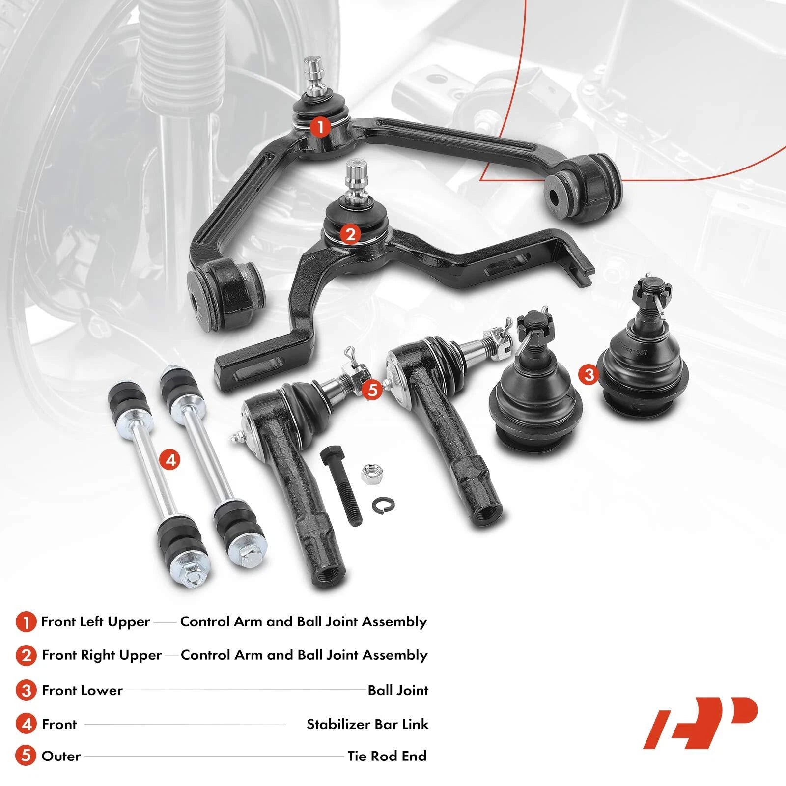 Set of 8 Front Control Arm Sway Bar Tie Rods for Ford Explorer (1998–2001)