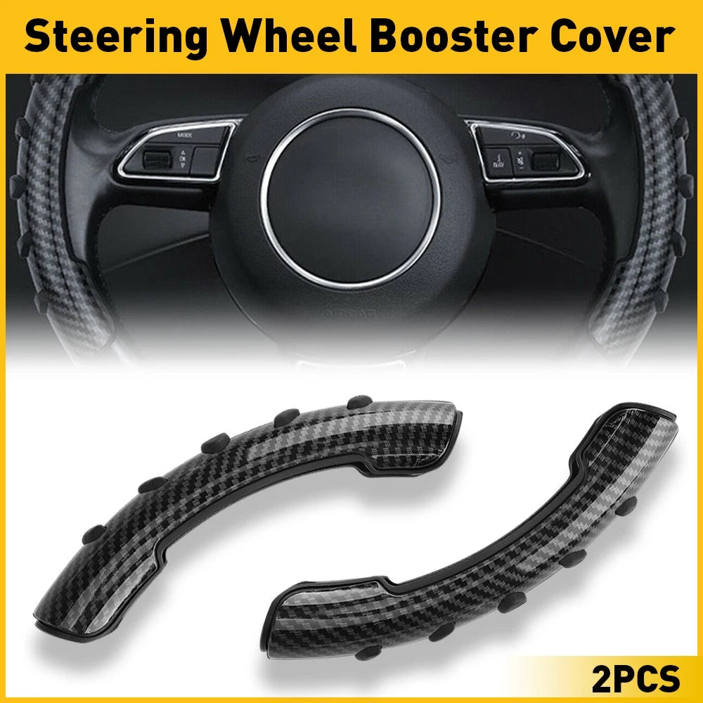 2X Black Carbon Fiber Steering Wheel Booster Cover Non-Slip Universal
