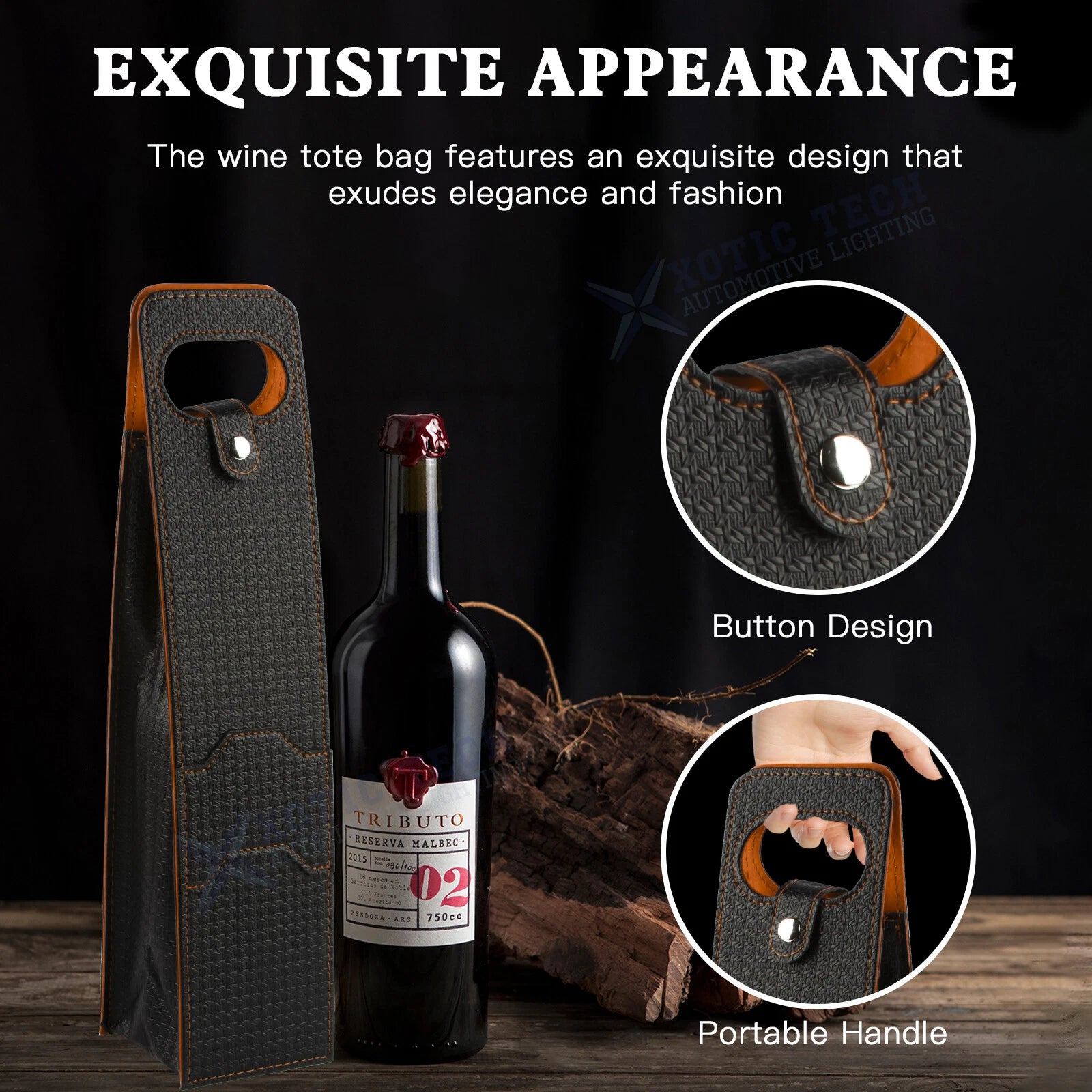 Woven Wine Carrier Tote Bag for Party (Black)