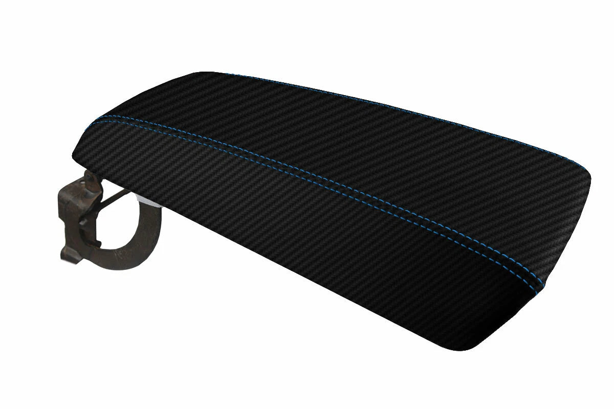 Console Lid Armrest Cover for Ford Edge (2011–2020) Carbon Fiber Blue Stitch