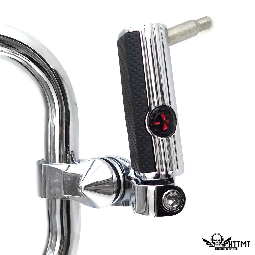 1-1/4" Chrome Short Angled Gear Skull Foot Pegs for Harley