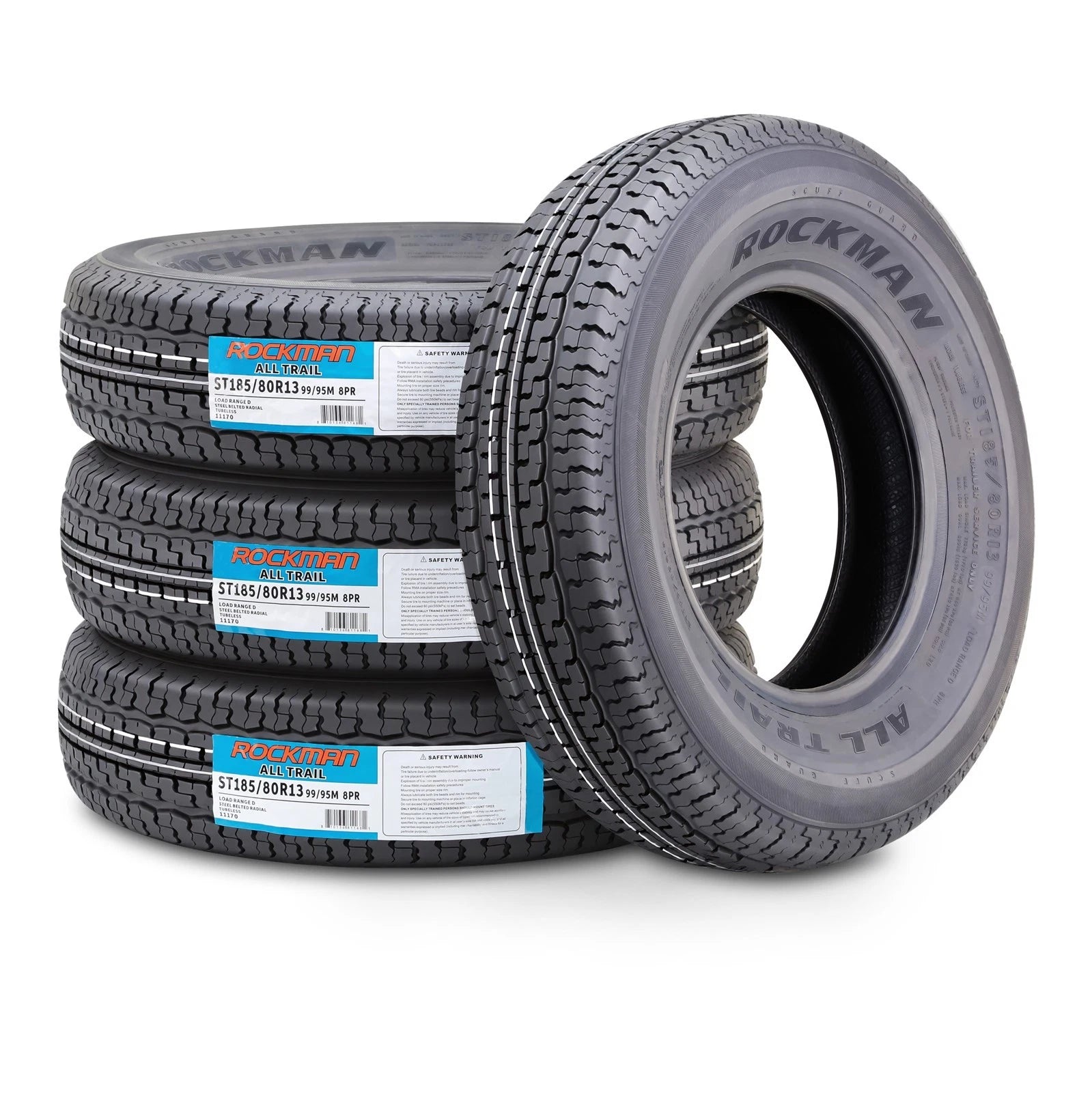 Set of 4 Trailer Tires ST185/80R13 8-Ply LR D 99M Steel Belted Radial