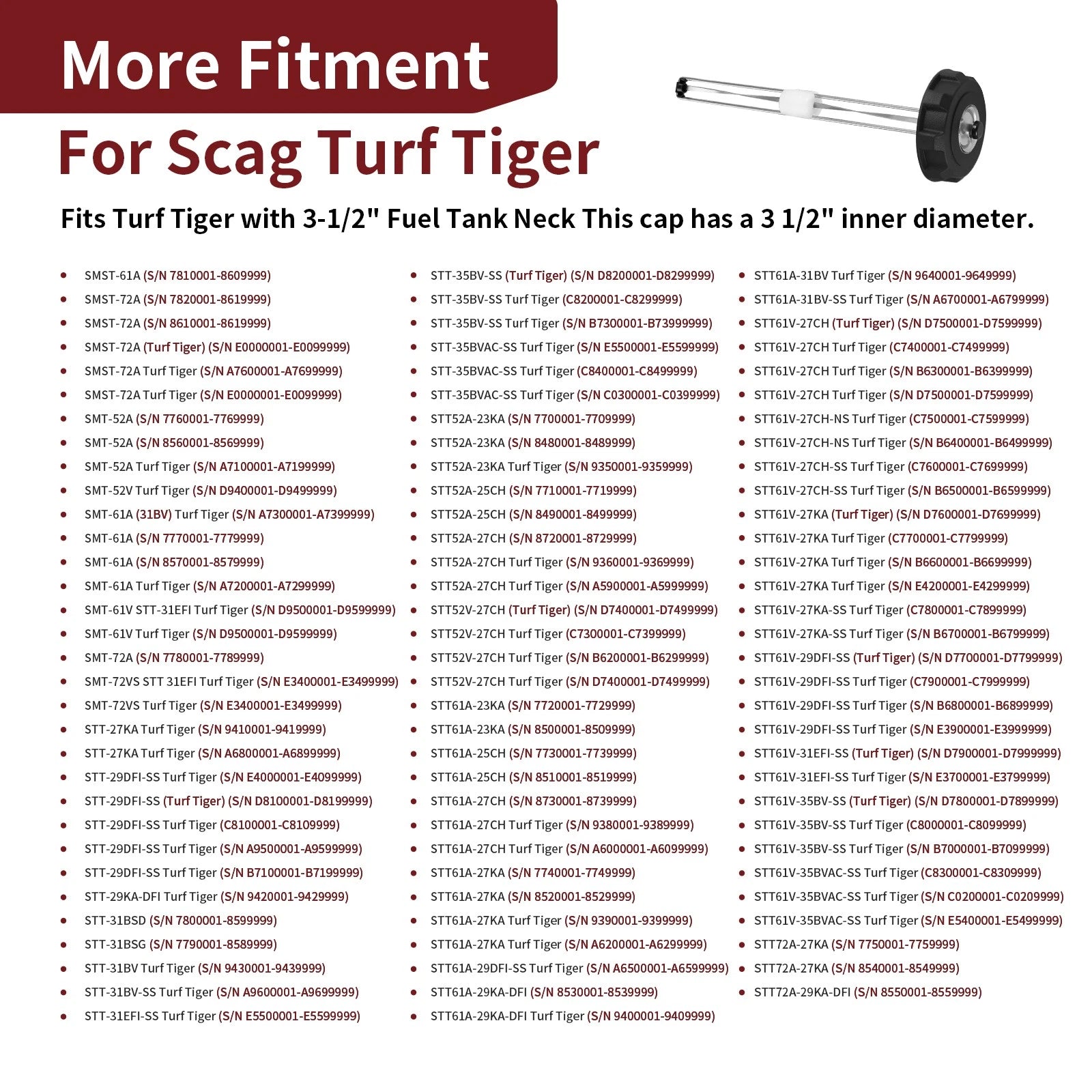 Fuel Tank Cap with Gauge 3-1/2" for Scag Turf Tiger (SMST SMT STT) 482497 483788