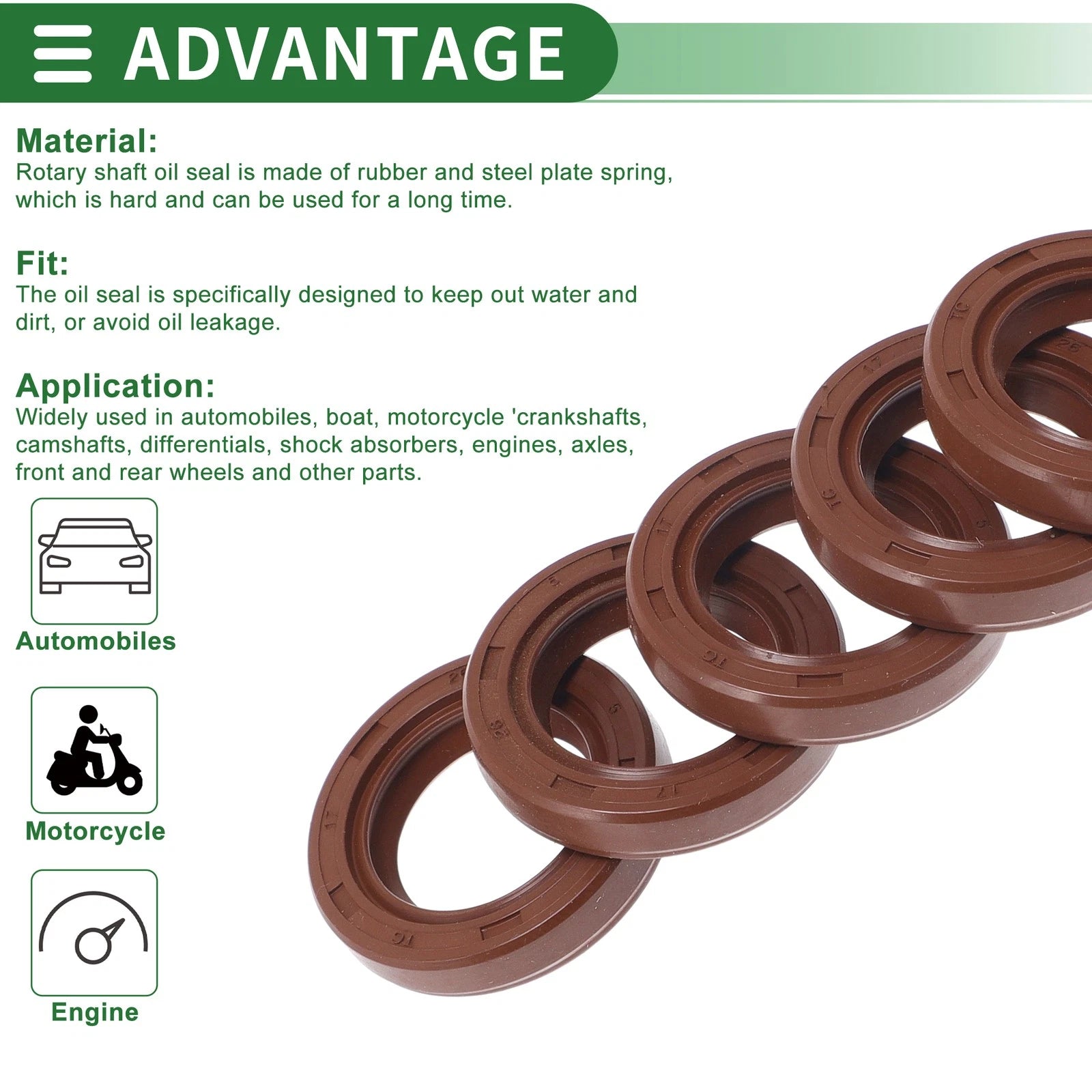 Set of 5 Oil Seal Rotary Shaft Seal FKM Rubber 17x26x5mm