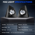 Fog Lights for Toyota Corolla S (2014–2016) - Pair with Switch & Wiring