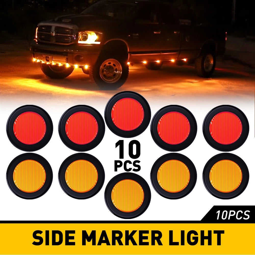10pcs Amber/Red 3/4" Round LED Bullet Side Marker Lights for Truck Trailer RV