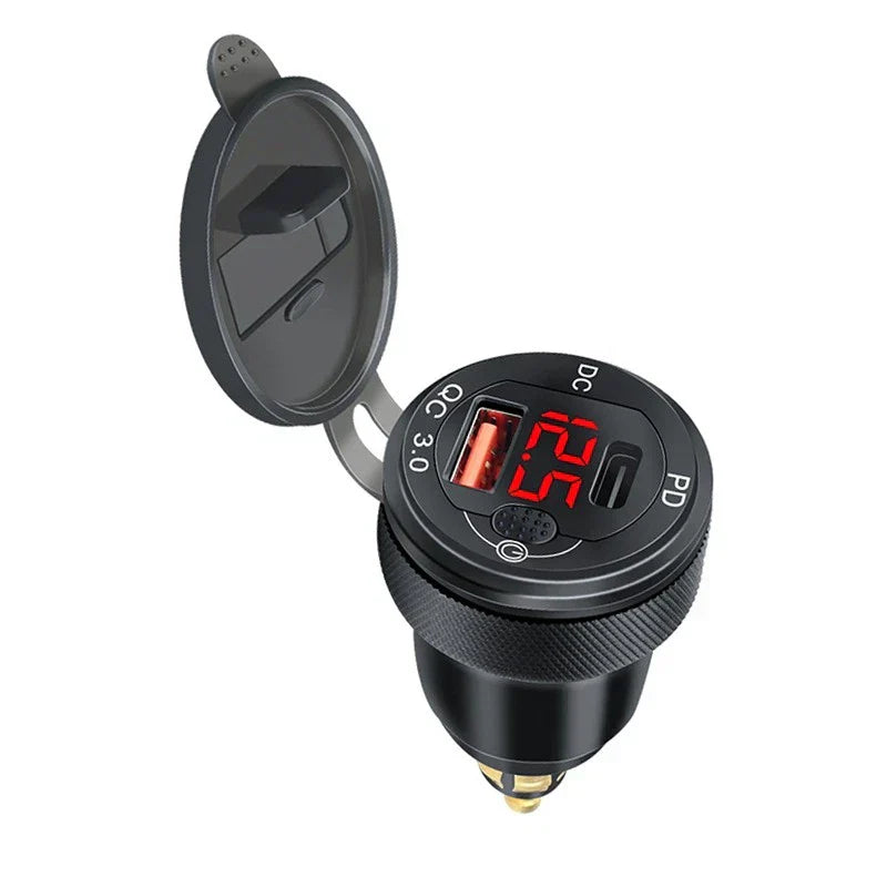 Type-C Dual USB Charger Hella DIN Socket with Voltmeter for BMW Motorrad