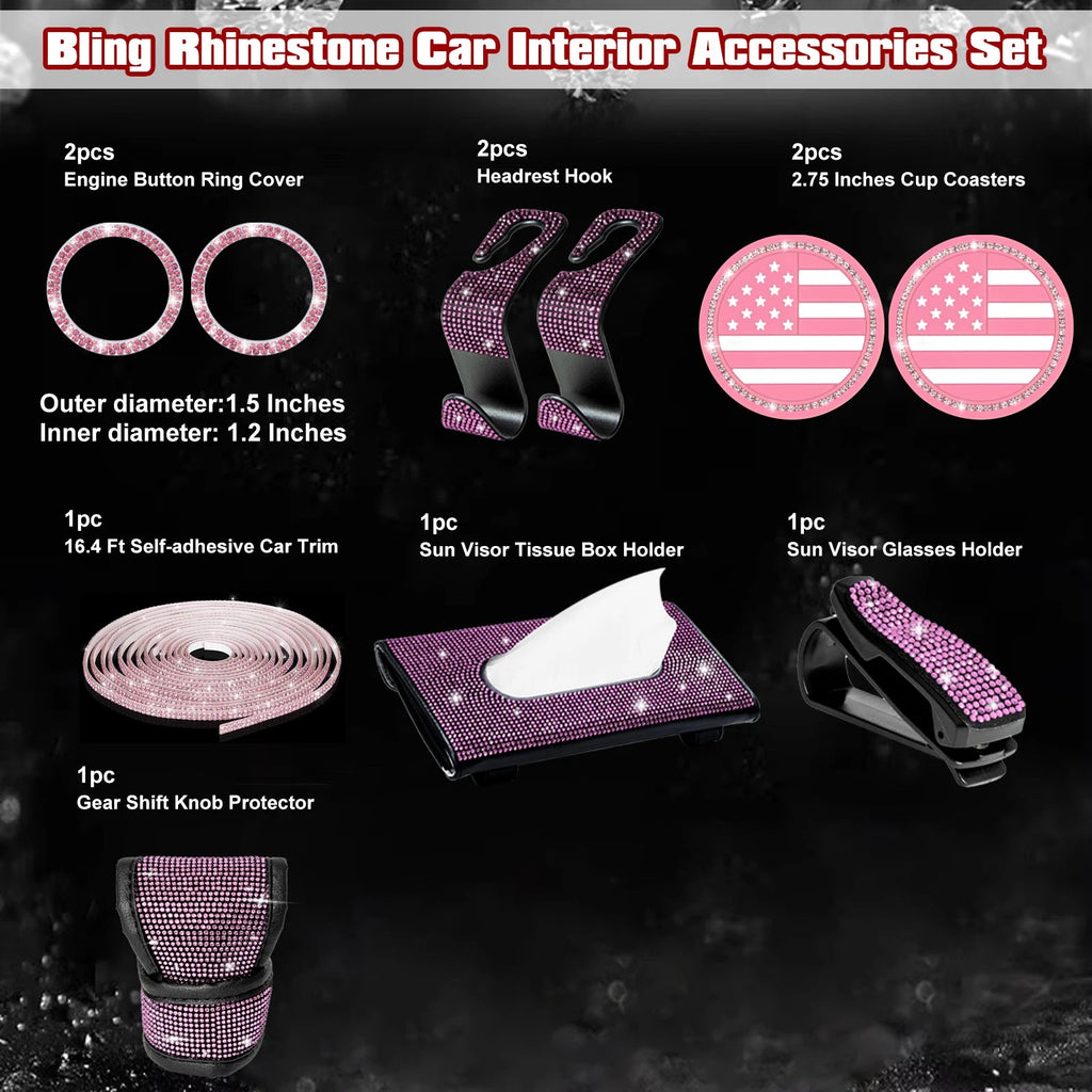 Bling USA Flag Cup Coaster Trim Interior Decor Kit for Fashion Pink (-)
