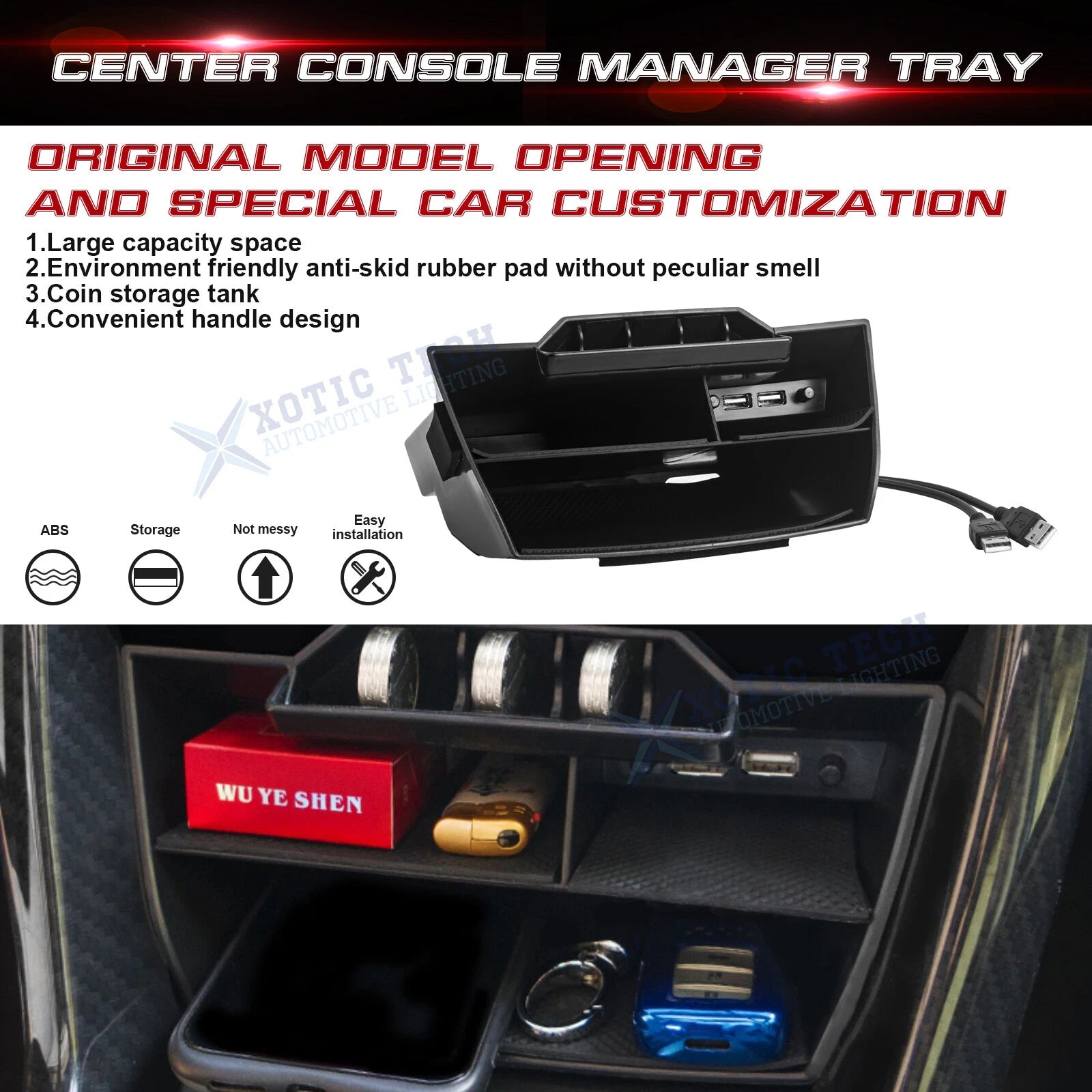 Console Storage Tray with USB Cable for Honda Civic (2016-2021)