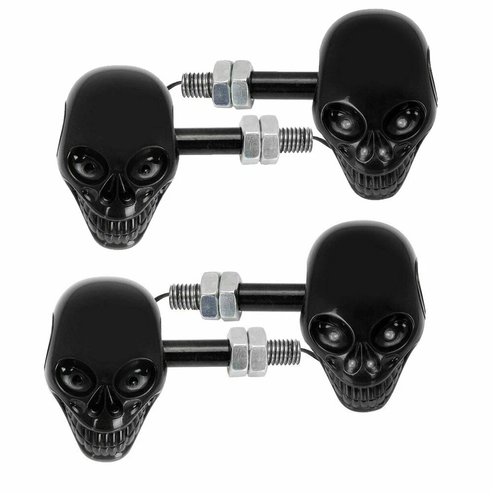 4Pcs Black Skull LED Turn Signal Lamps for Harley/Ducati/BMW