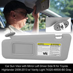 Left Sun Visor for Toyota Highlander (2008–2013) w/ Light 74320-48500-B0 Gray