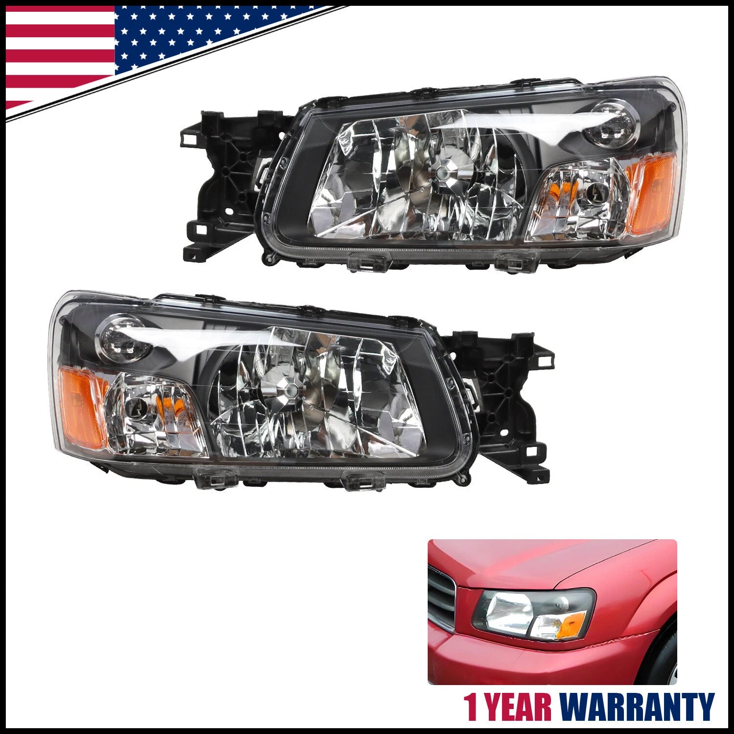 Set of 2 Headlights for Subaru Forester (2003–2004)