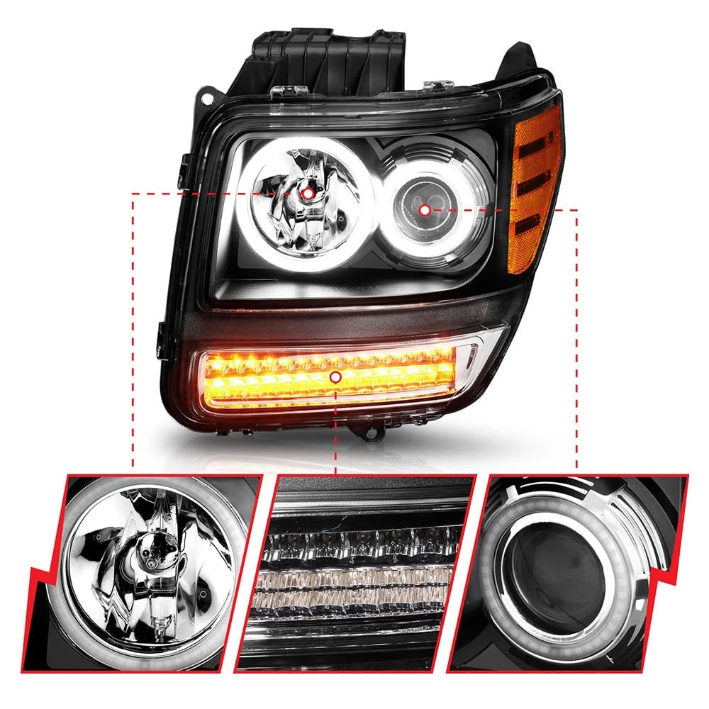 Projector Headlight Set Left Right for 2007-2011 Dodge Nitro Halo Style