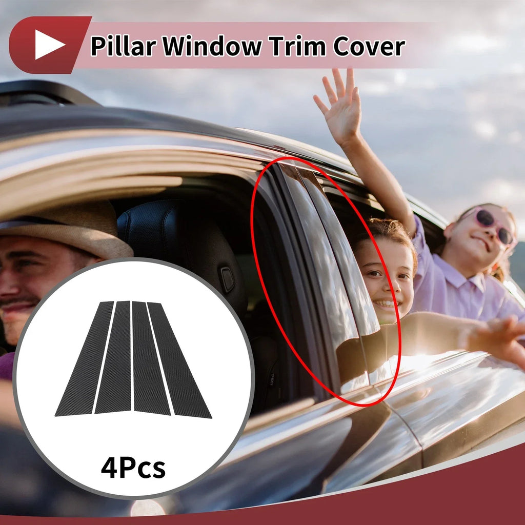 Door Pillar Window Trim for BMW 7-Series Carbon Fiber Black