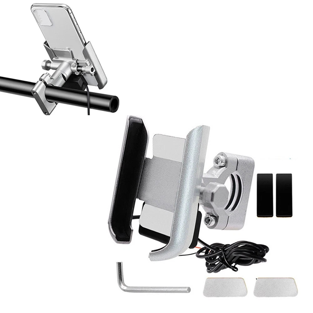 Universal Motorcycle Cell Phone Holder for Handlebar with USB Charging