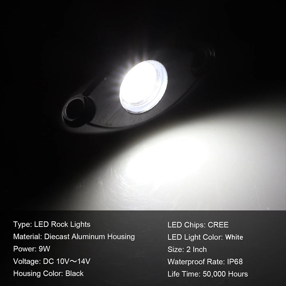 8X White LED Underbody Rock Lights for SUV Pickup Truck