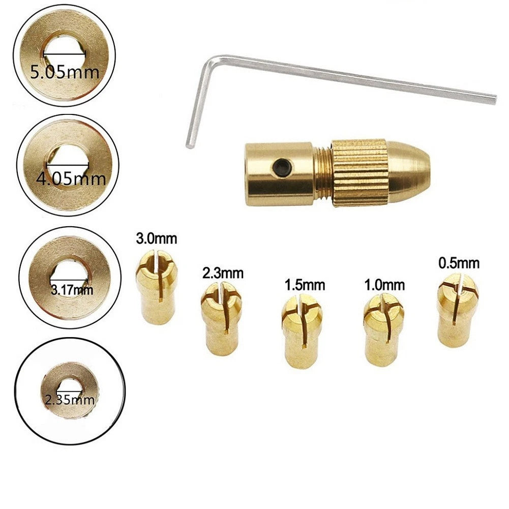 7x Brass Collet Drill Chucks Adapter for Motor Shaft (2.35/3.17/4.05/5.05mm)