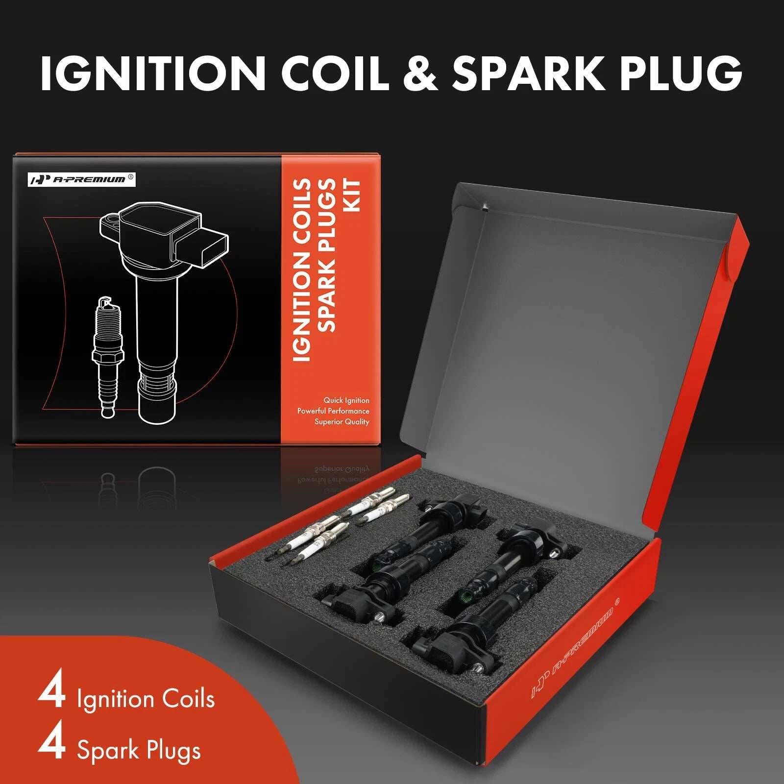 Set of 4 Ignition Coils & Spark Plugs for Kia Soul (2010–2011)
