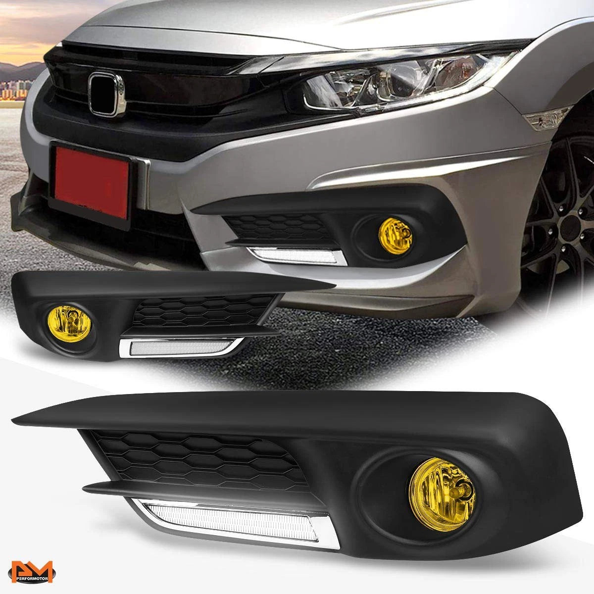 LED DRL Bar Fog Lights for Honda Civic FC/FK (2016–2017) + Wiring + Switch