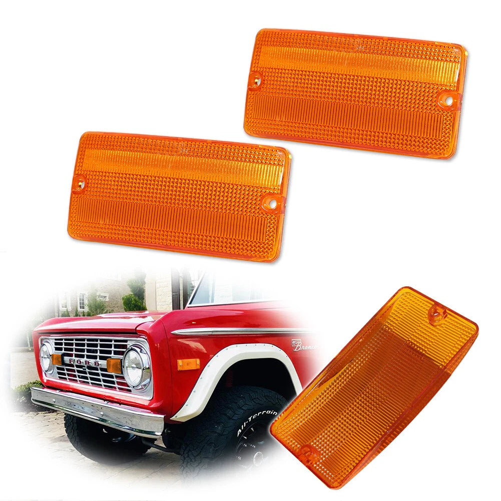 Amber Lens Front Grill Turn Signal Lights for Ford Bronco (1969–1977)