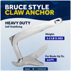 2.2 Lb Bruce Style Claw Anchor for Marine Use (Solid Stainless Steel)