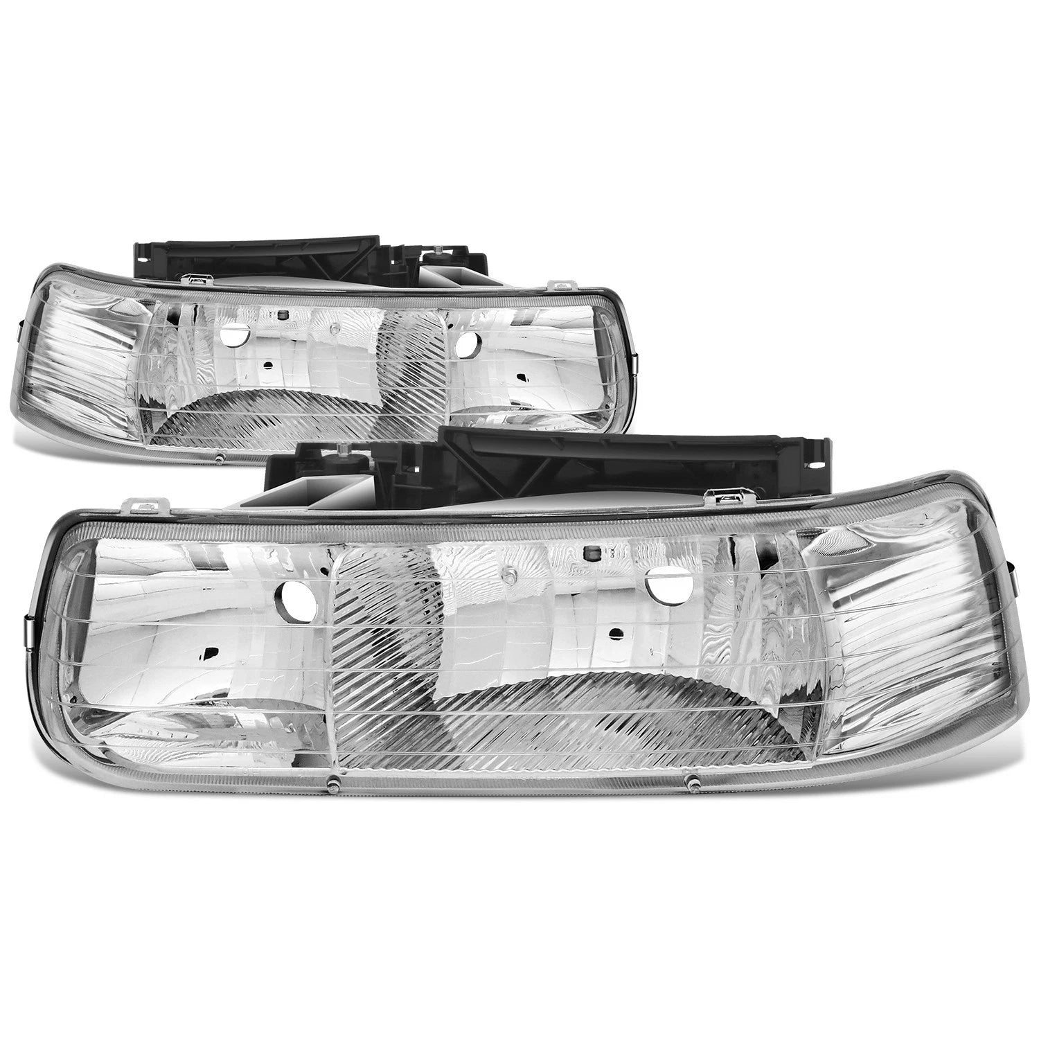 Pair of Chrome Housing Clear Lens Headlights for Chevy Silverado (1999–2002)