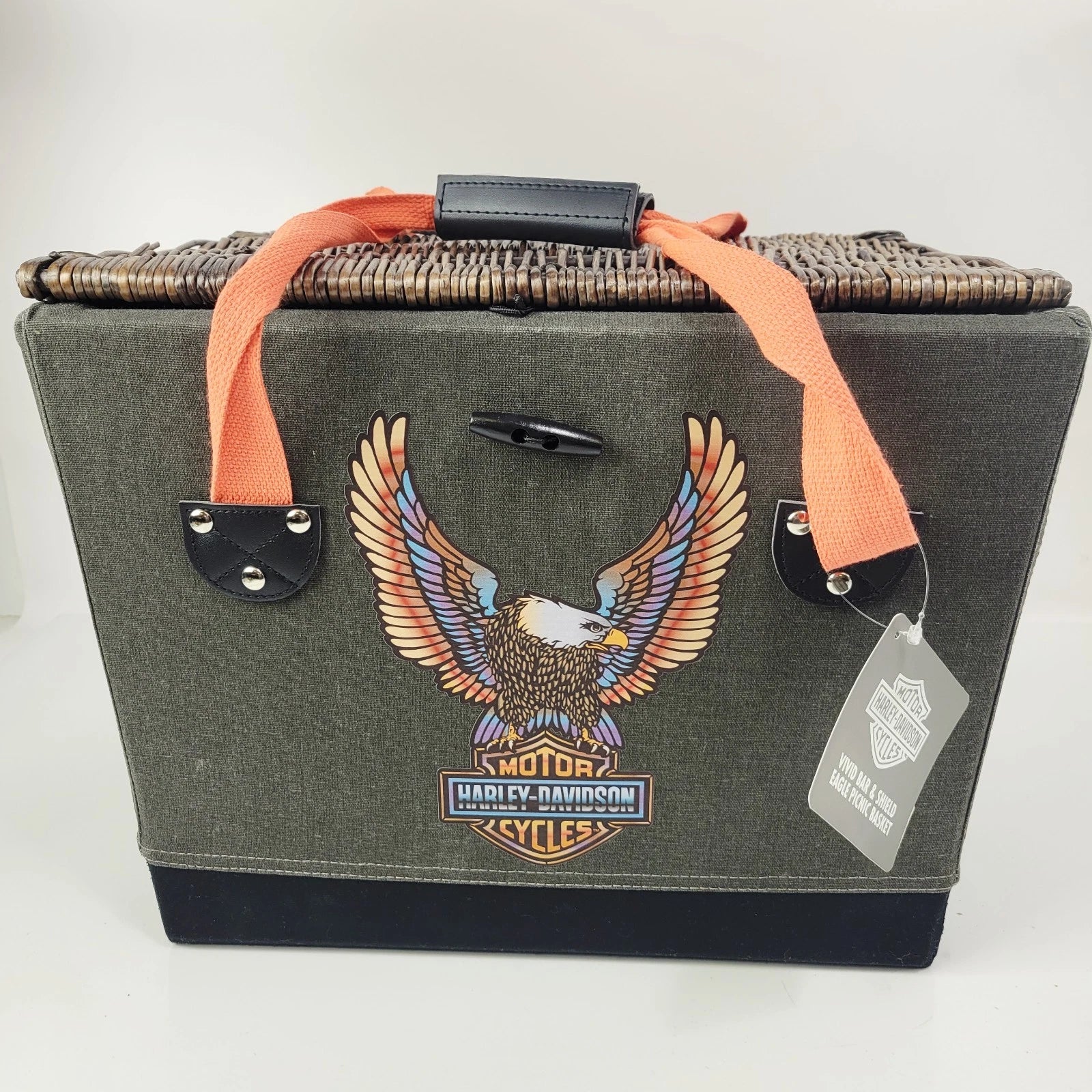 Picnic Basket with Wicker Lid & Handles for Harley-Davidson (Vivid Bar & Shield)