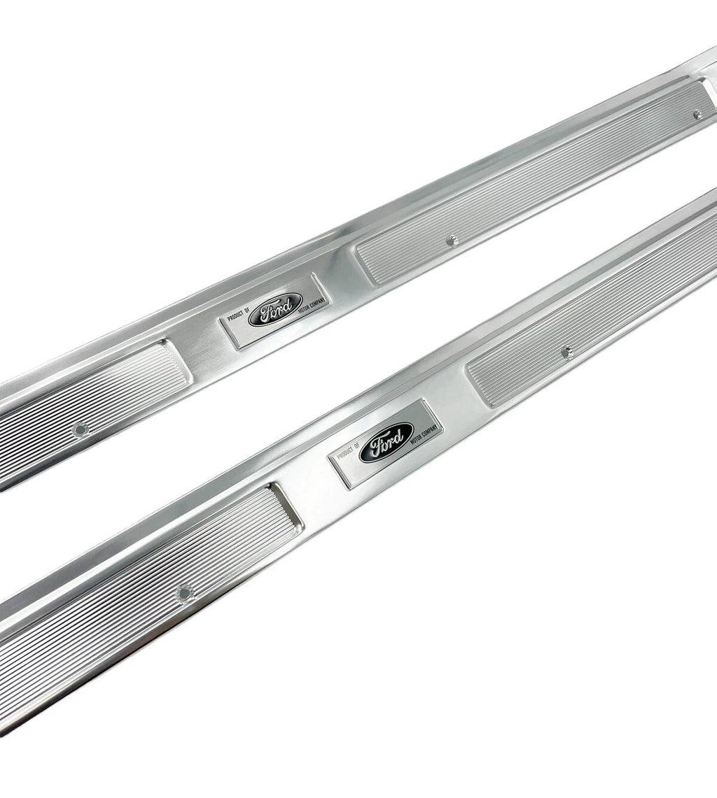 Door Sill Scuff Plates with Black Decals for 1969–1970 Ford Mustang