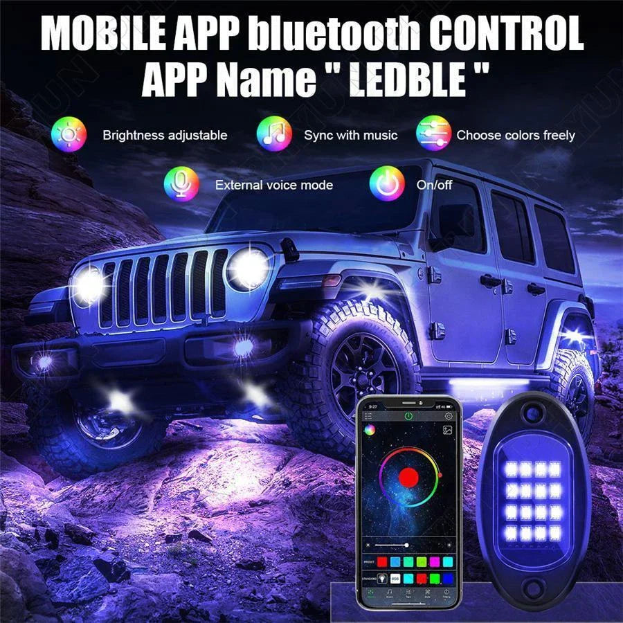 8x RGB LED Rock Lights for Offroad Truck Underbody Neon Lamps (2015-2023)