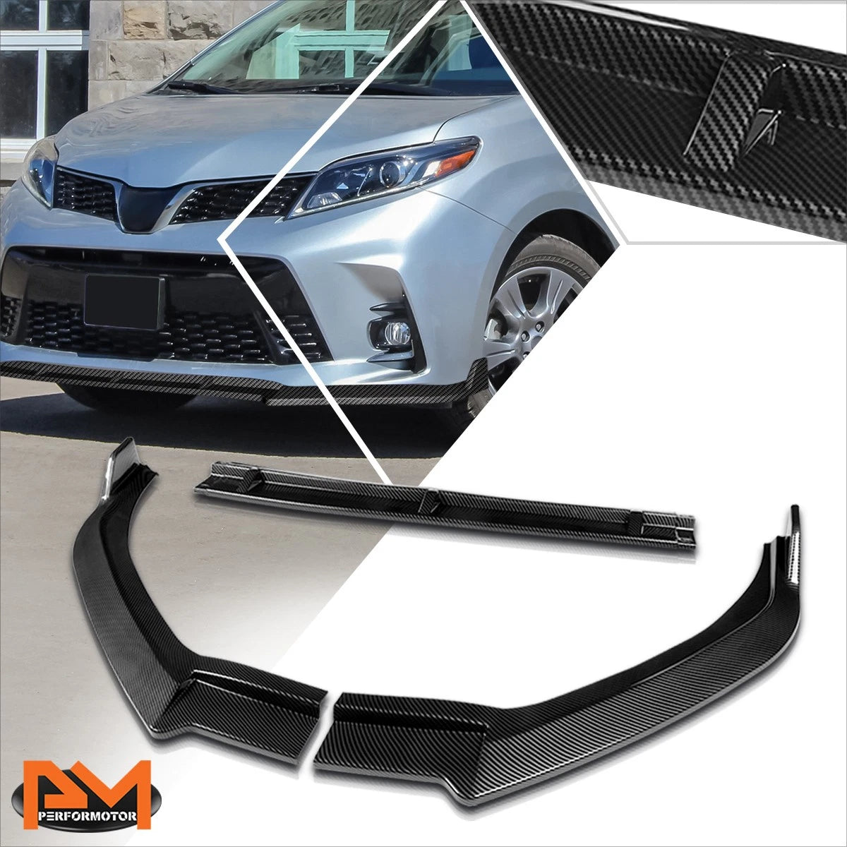 Carbon Fiber Look MP-Style Front Bumper Lip for Toyota Sienna (2018–2020)