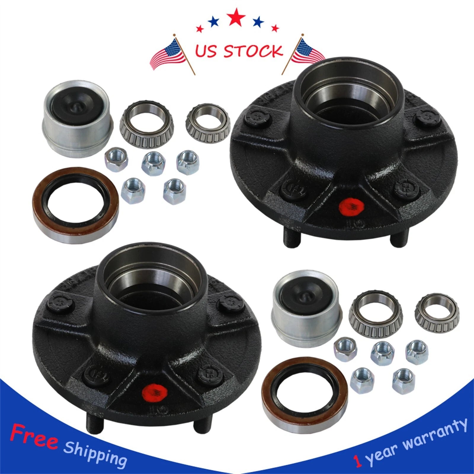 2X Trailer Idler Hub Kits for 3500 lbs Trailer Axle (5 on 5)