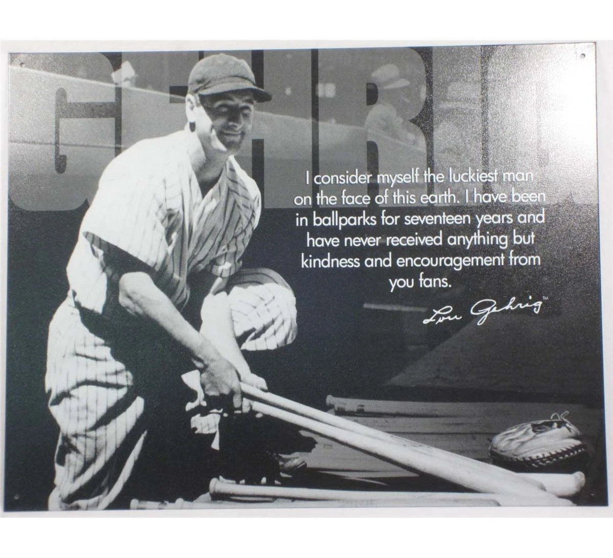 Vintage Replica Tin Metal Sign Lou Gehrig Baseball Player 1531