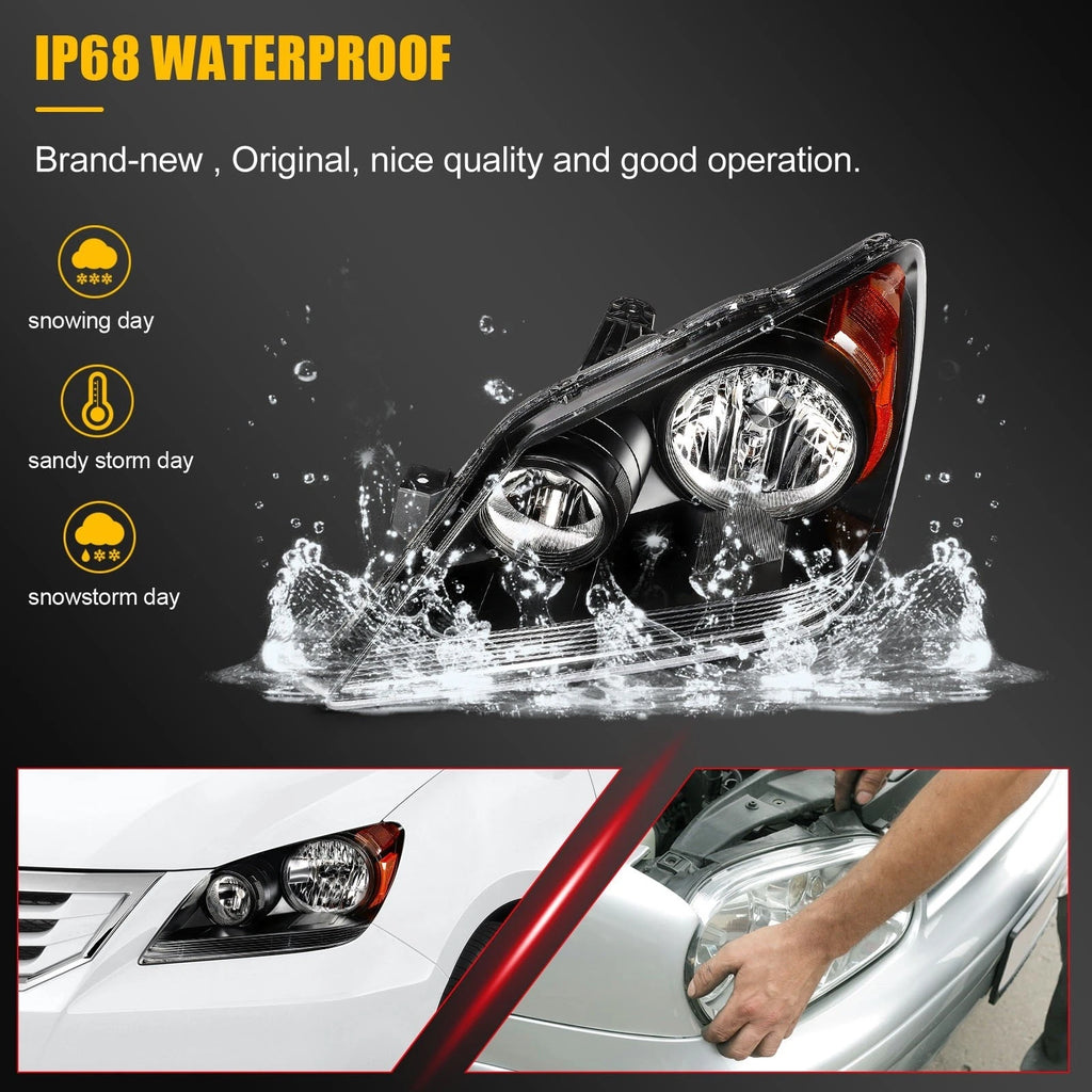 Headlight Assembly for Honda Odyssey (2005–2010) Black Amber Housing Pair