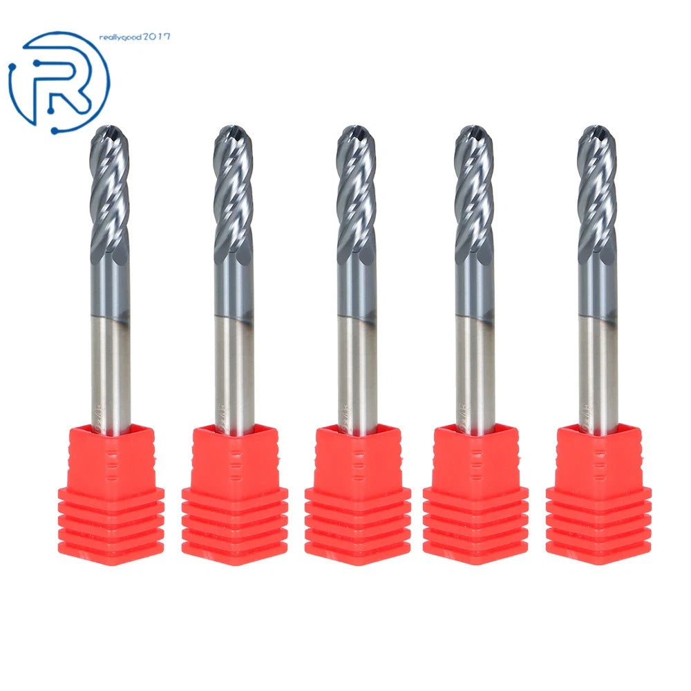 5 Pack Carbide End Mill 1/4" 4 Flute Ball Nose (LOC 3/4", Overall 2-1/2")