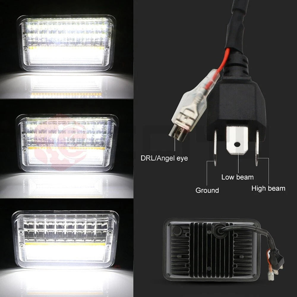 2X 4"x6" Square Headlights for Jeep Cherokee XJ (1997–2001)