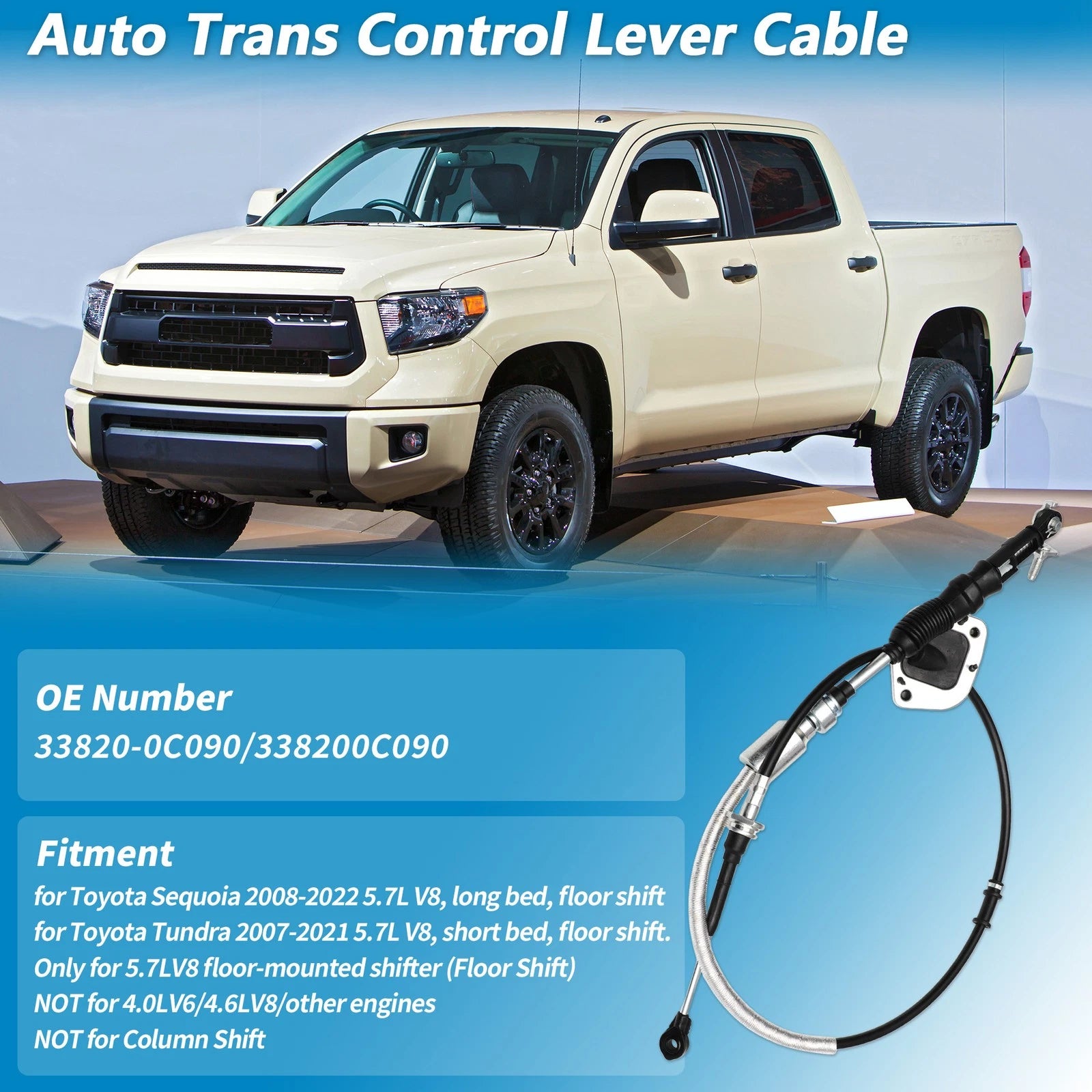 Auto Trans Gear Shift Cable for Toyota Sequoia Tundra (2008–2021) No.33820-0C090