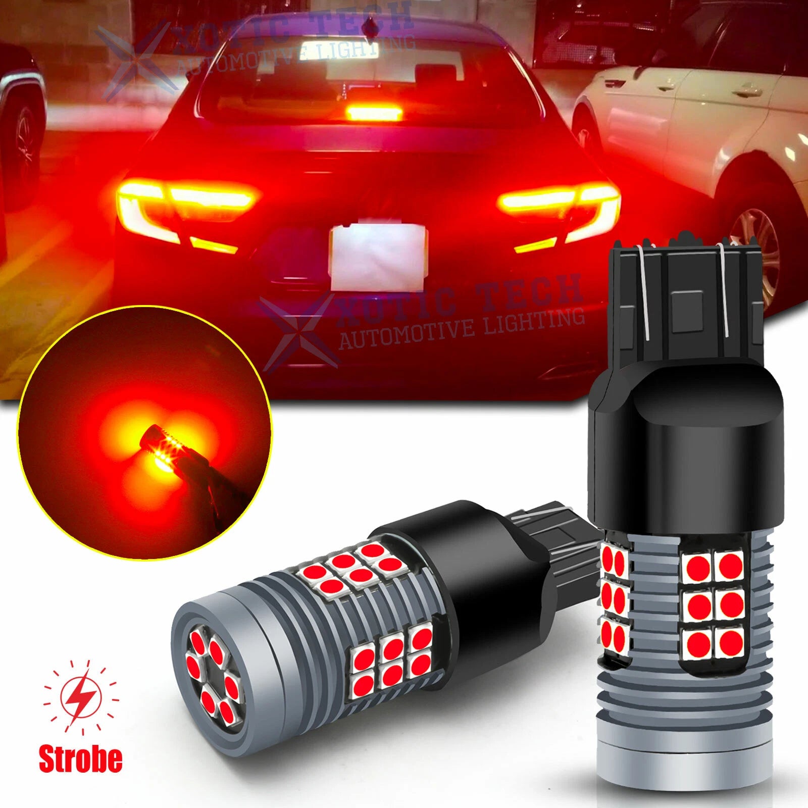 2PCS 7443CK Red LED Strobe Blink Brake Stop Light for Safety Alert (—)