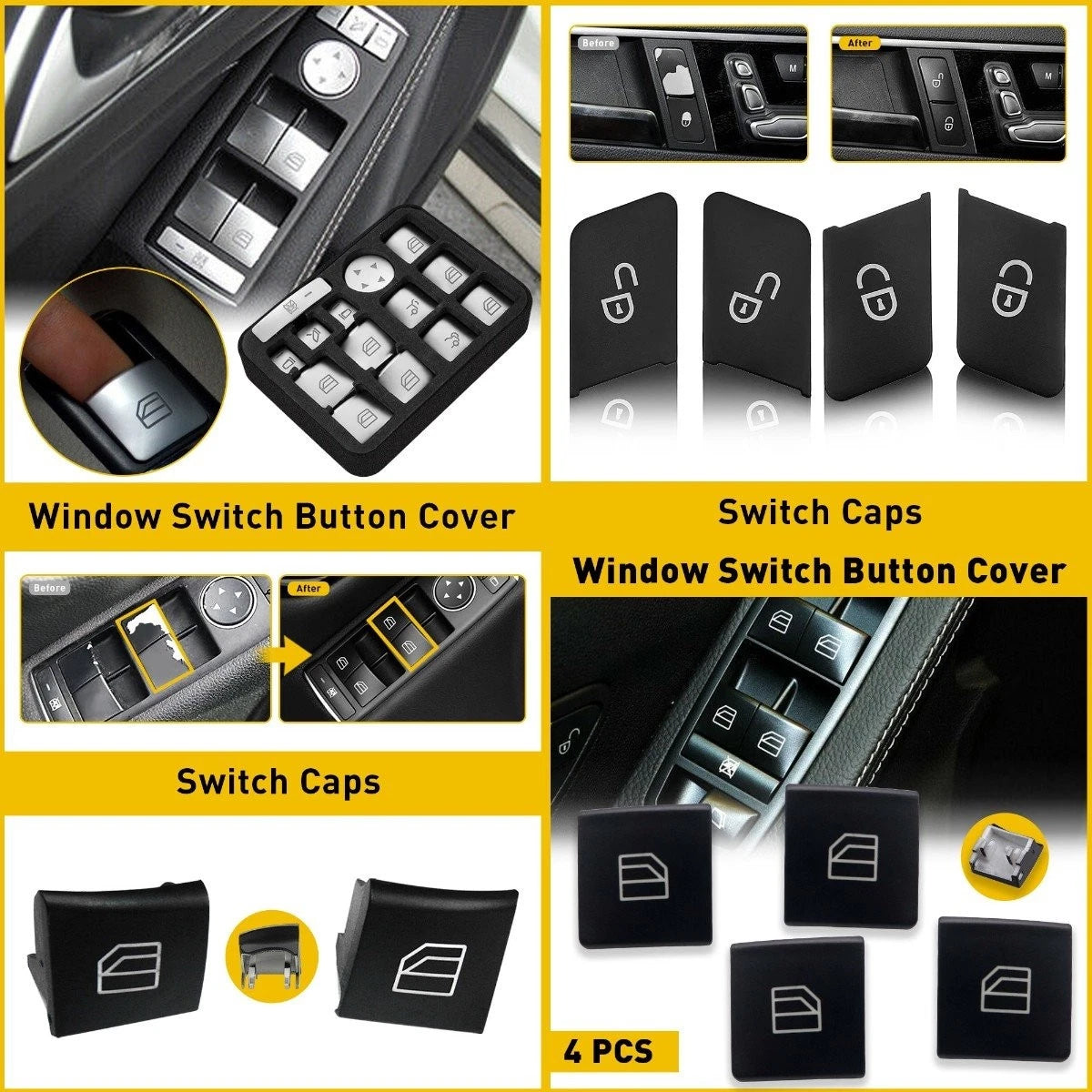 Window Repair Caps Set of 4 for Mercedes C350 C63 C300 GLC300 C-Class