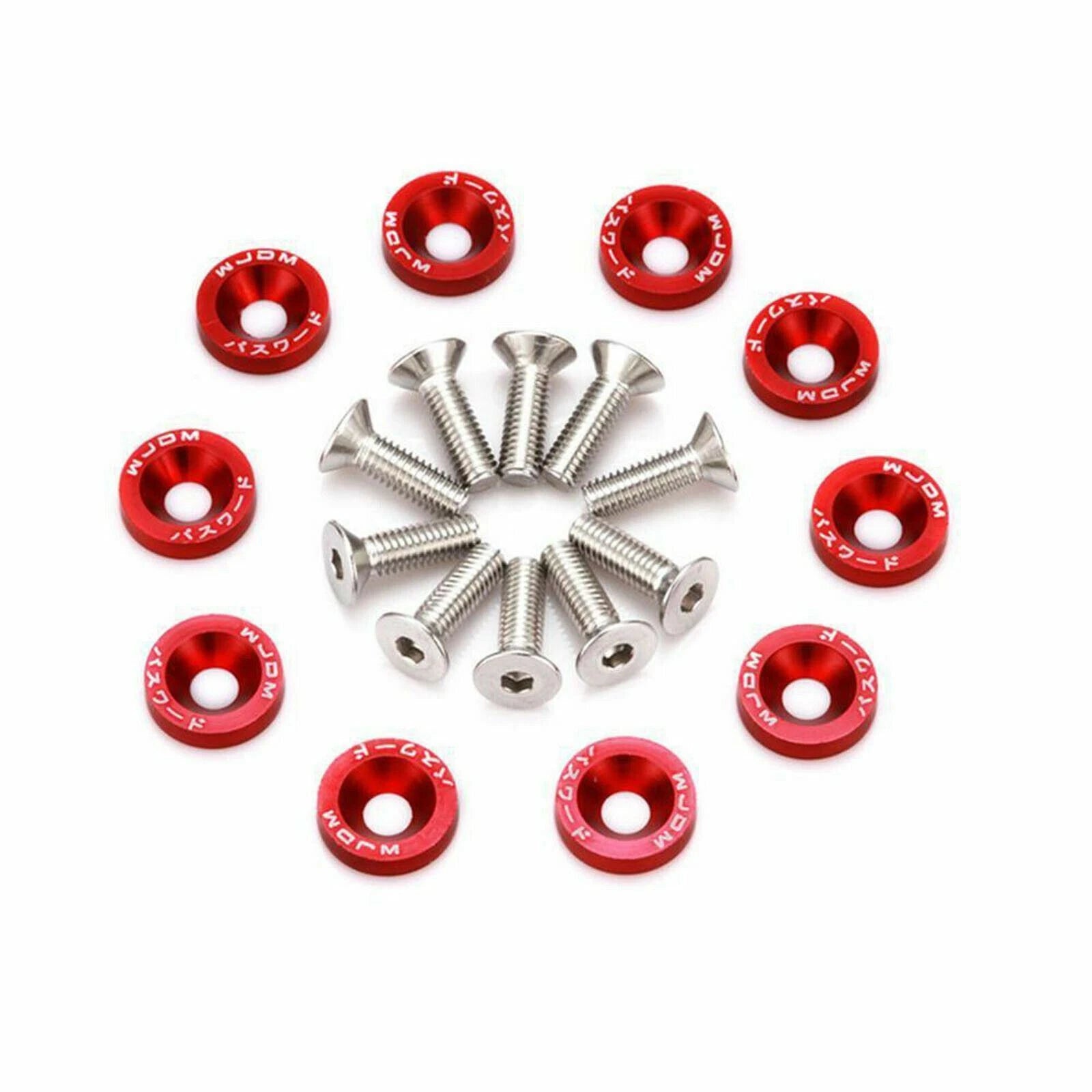 Red JDM Billet Aluminum Fender/Bumper Washer Bolt Kit for Universal (20)