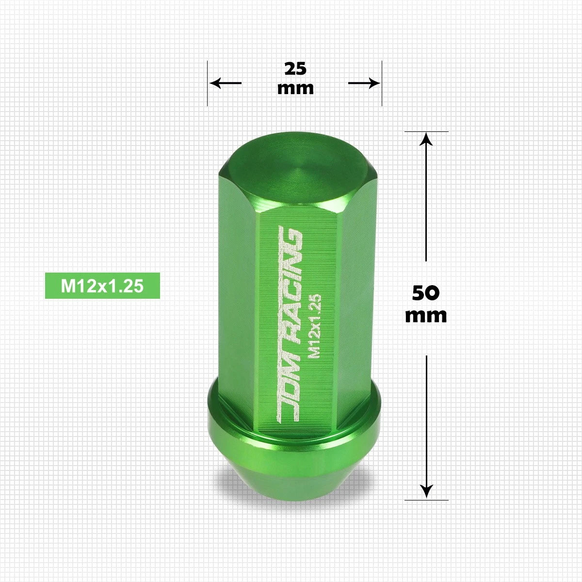 20Pc M12X1.25 Green JDM Closed End Cone Hex Wheel Lug Nuts + Extension 25mm