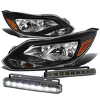1PC Clear Headlight + Amber Corner + Smoked LED Fog Light Kit for Ford Focus (2012–2014)
