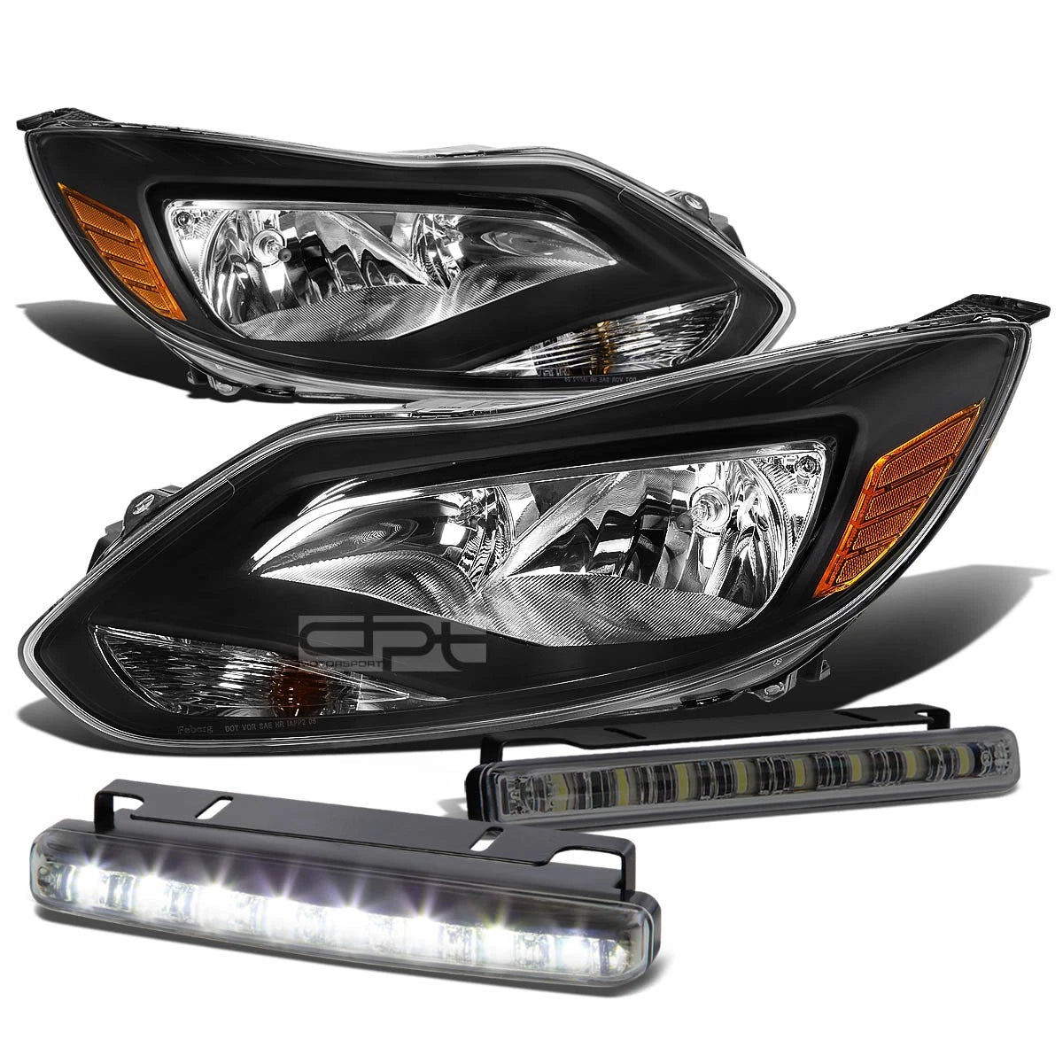 1PC Clear Headlight + Amber Corner + Smoked LED Fog Light Kit for Ford Focus (2012–2014)