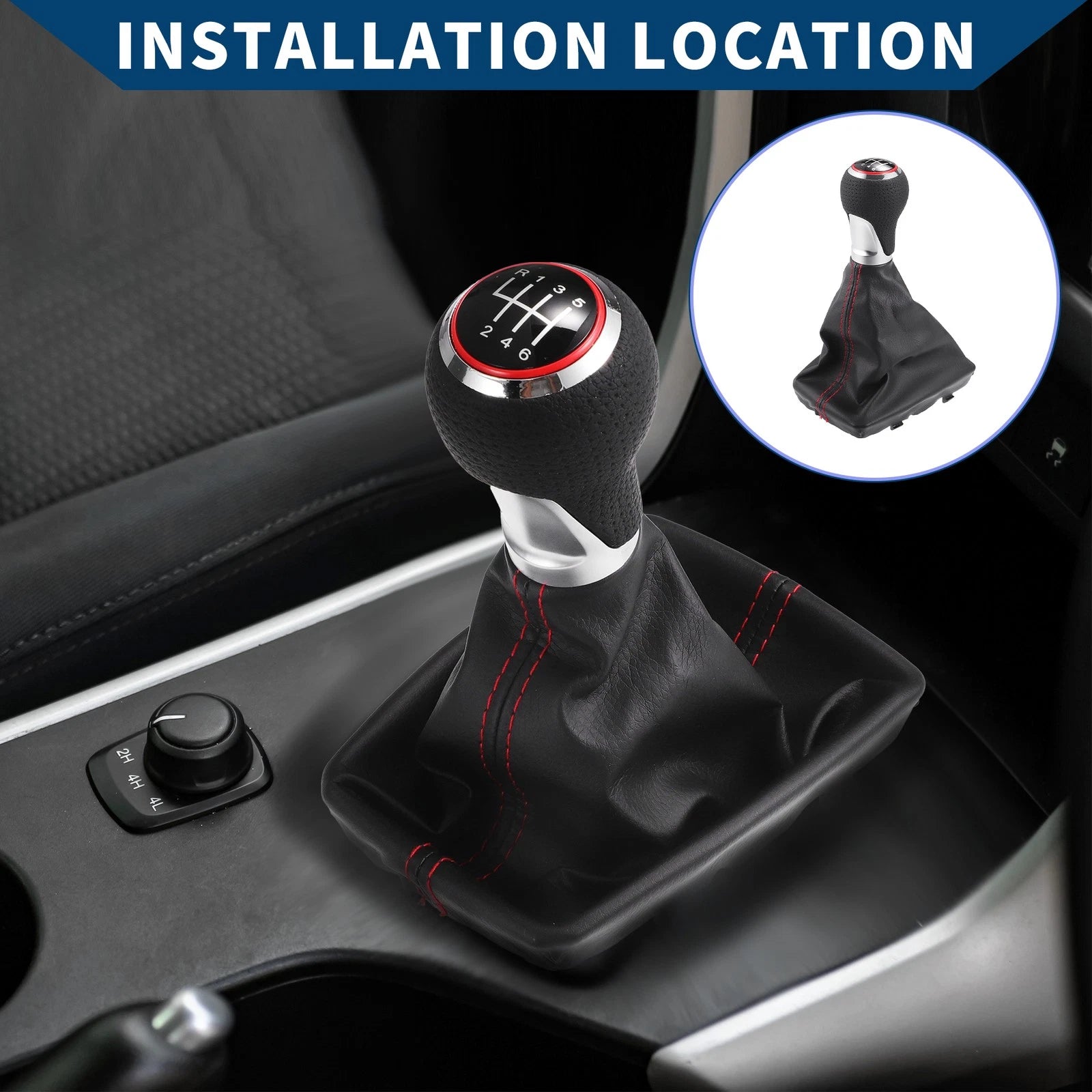 6 Speed Gear Shift Knob with Dust Cover for Audi A4 (2007–2015) Faux Leather Black