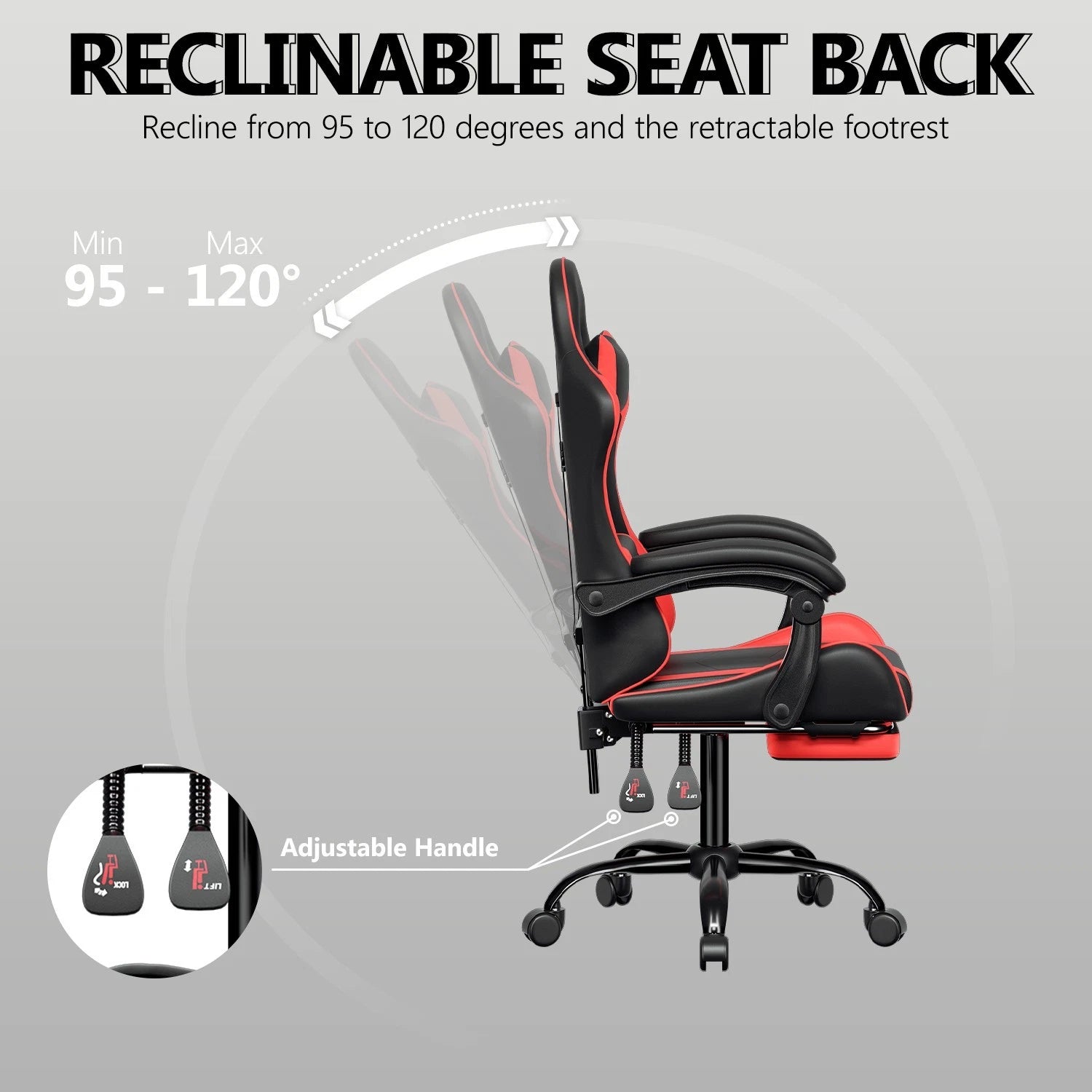 Adjustable Back Wide Seat Head Support for Gaming Chair (Red/Black)