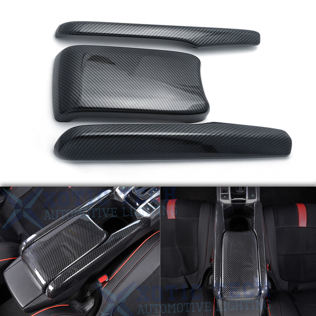 Carbon Fiber Pattern Center Armrest Box Panel Trim for Honda Civic (2016–2021)